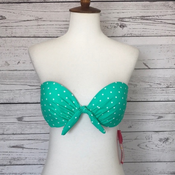 XHILARATION Bandeau Green Polkadot Bikini Top SZ Small - Picture 2 of 7